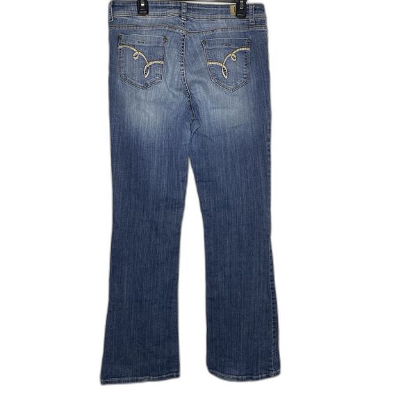 LEI Sophia Jeans Low Rise Hipster Flare Bootcut Dark Denim Y2K Womens Jr 13 Long - Picture 1 of 10